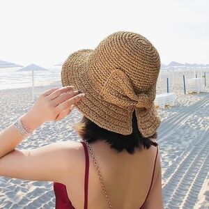 Foldable Straw Sun Hat With Bow